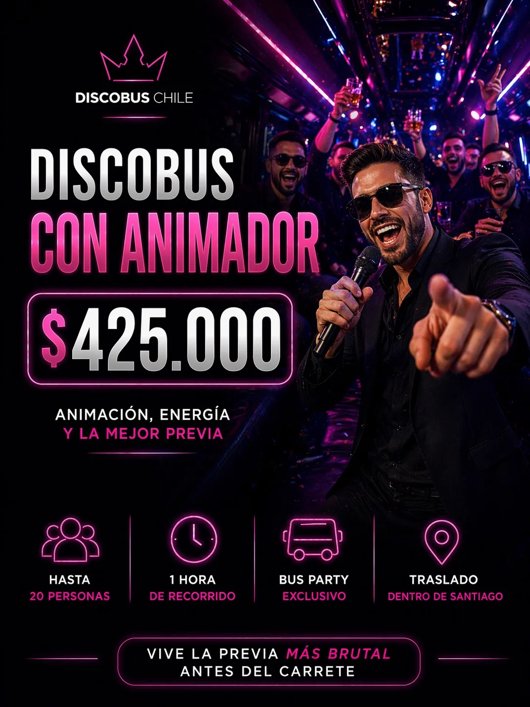 Plan DiscoBus con Animador despedida de soltero $425.000